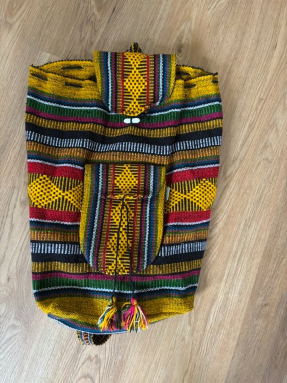 Lillo Multicolor Artesanias Mexican Woven Unisex Hippie Baja Backpack EUC